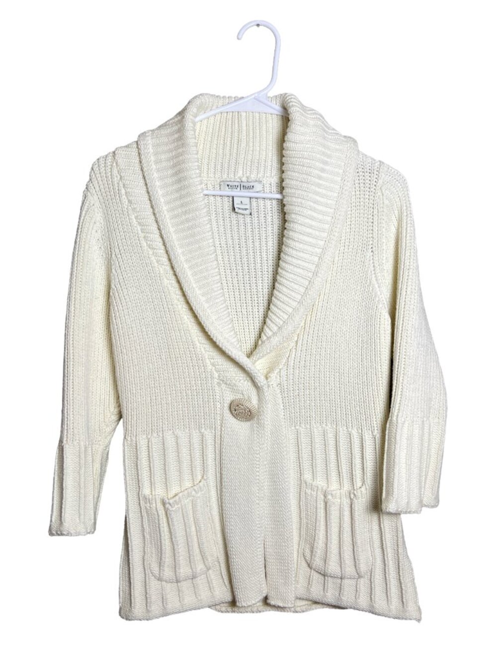White House Black Market Cream Shawl Collar Cardigan Large Boho